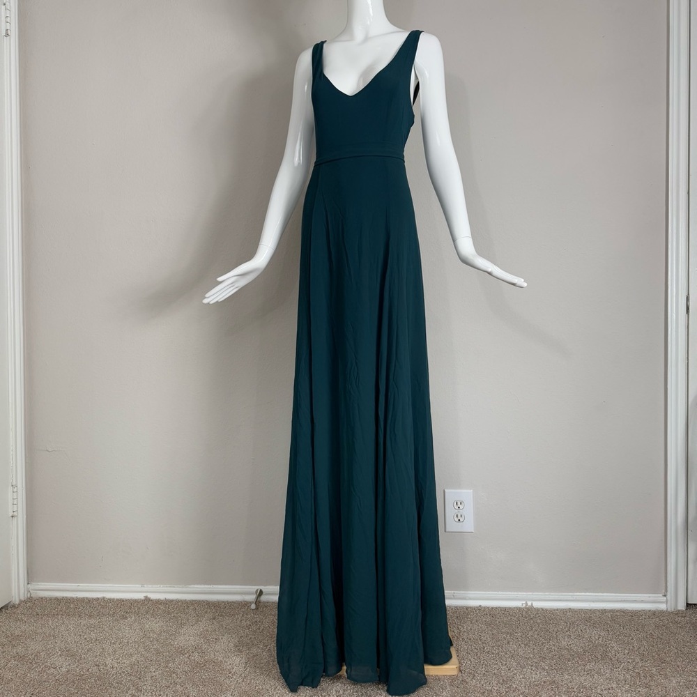 Show Me Your MuMu Jenn Steel Blue Maxi Dress Bridesmaids Dress Chiffon Size L